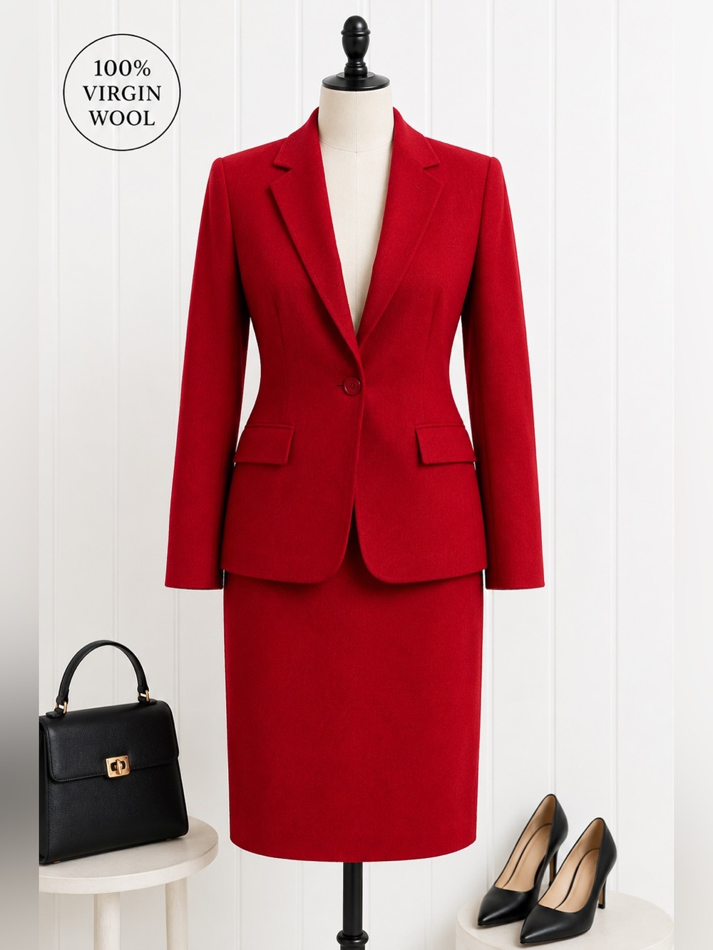 Vintage Pendleton Red Virgin Wool Skirt Suit Set Woolmark Size 10